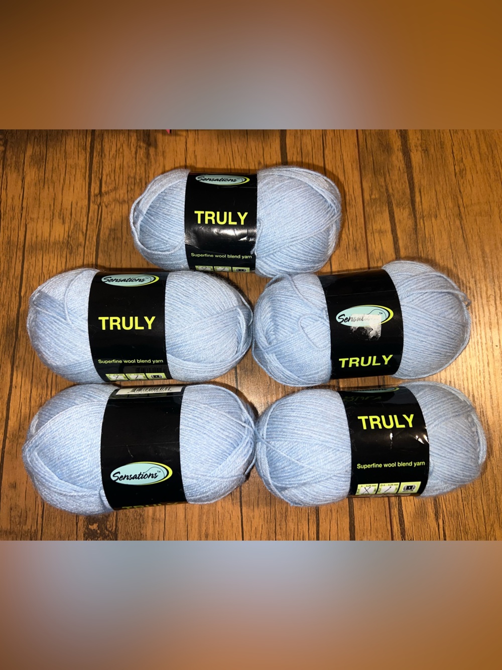 5 NWT Skeins Sensations TRULY Superfine Wool Blend Yarn - Truly Light Blue Color